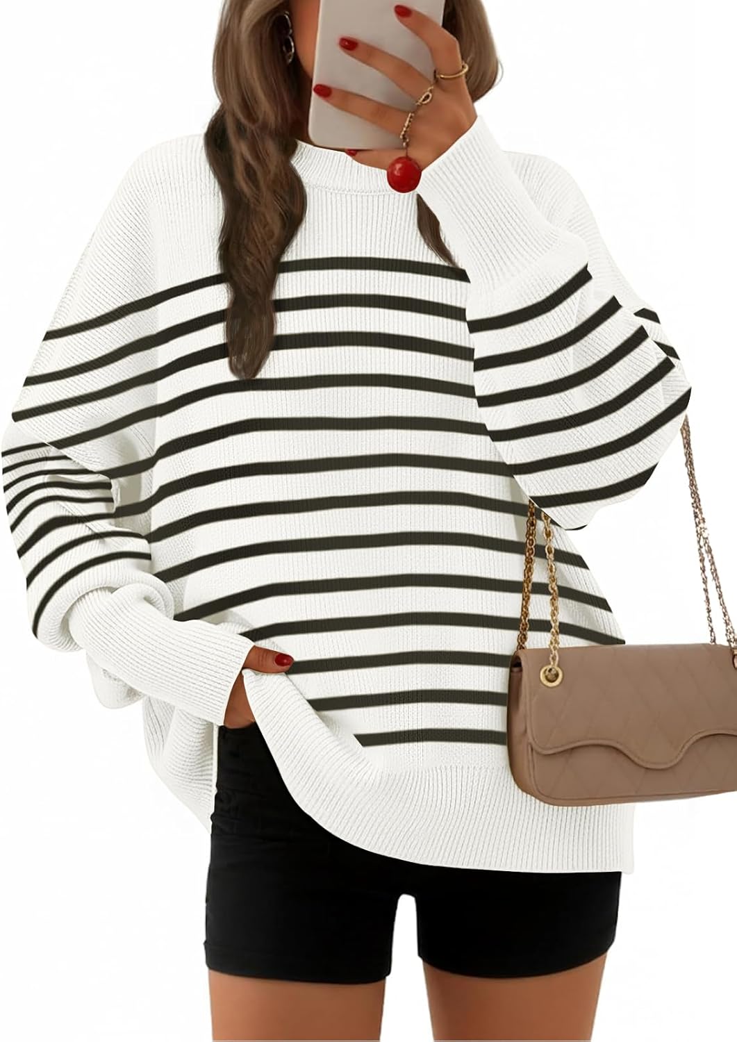 EFAN Women's Oversized Sweaters 2025 Fall Crewneck Batwing Sleeve Pullover Sweaters