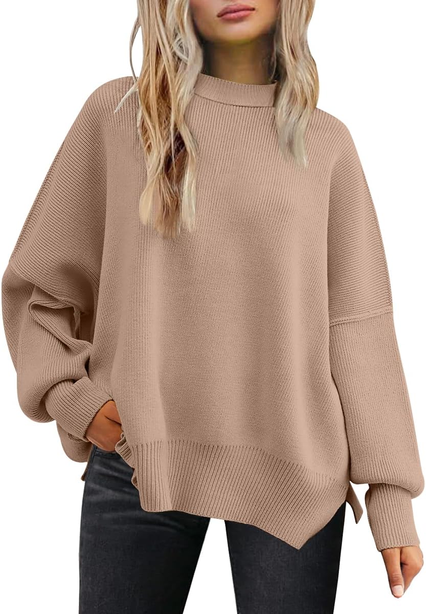 LILLUSORY Women's Oversized Batwing Sweaters 2025 Fall Outfits Trendy Crewneck Knit Side Slit Fashion Pullover Tops