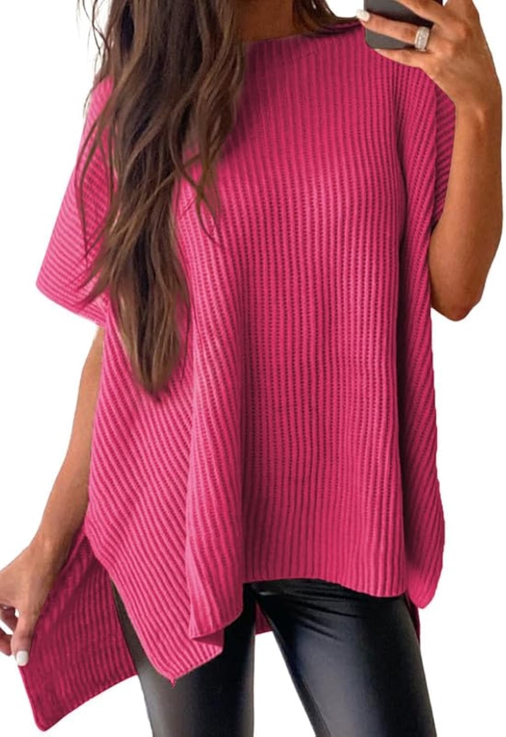 SHEWIN Womens Tops Crewneck Short Sleeve Sweater Causal Tunic Tops Lightweight Summer Sweaters for Women