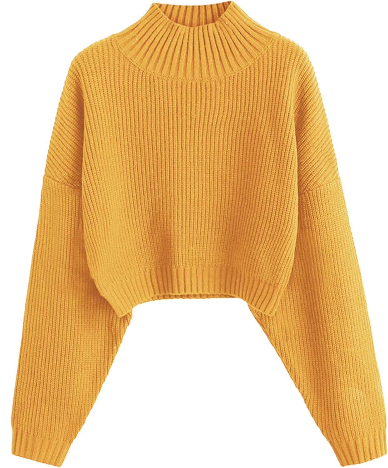 ZAFUL Women's Cropped Turtleneck Sweater Lantern Sleeve Ribbed Knit Pullover Sweater Jumper