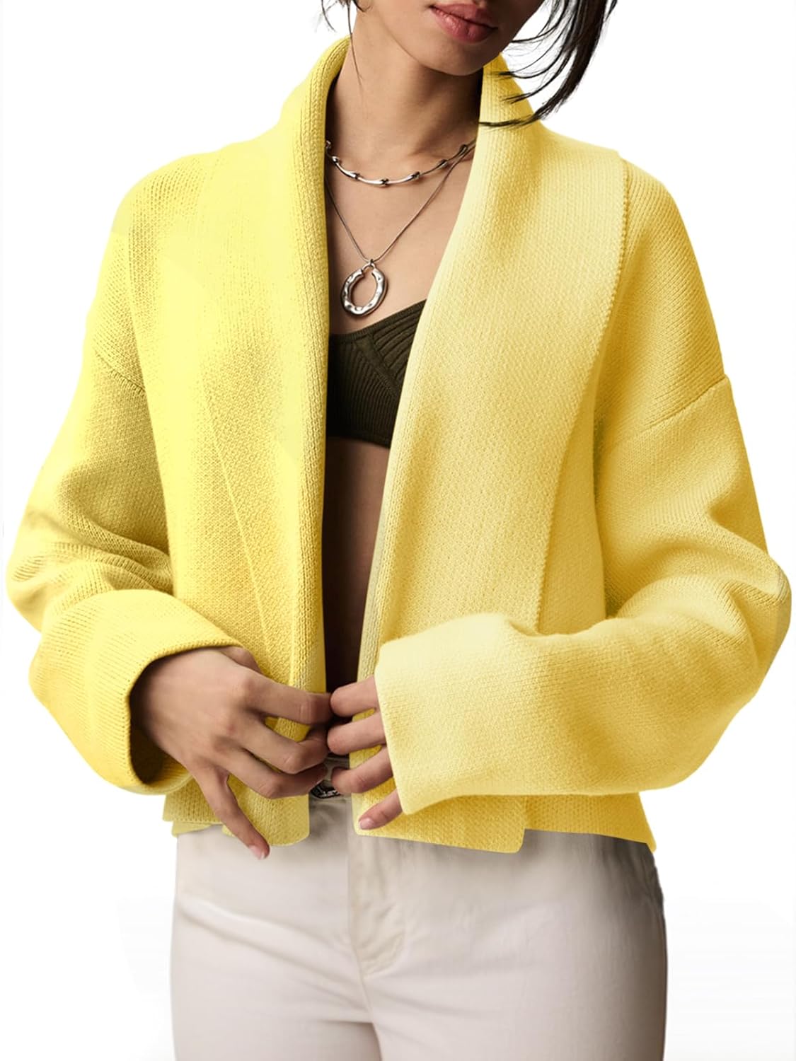 Saodimallsu Womens Cropped Cardigan Open Front Shawl 2025 Fall Trendy Long Sleeve Sweater Jacket