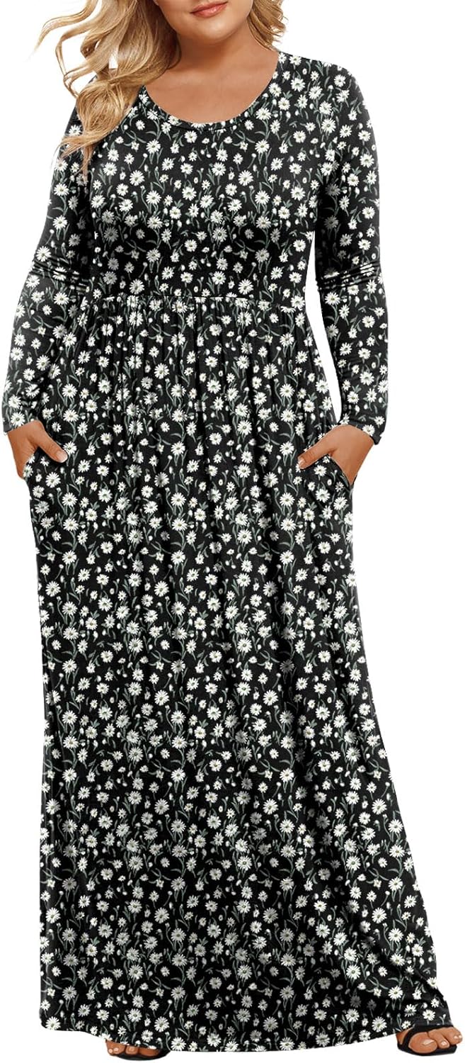 LONGYUAN Women's Plus Size Maxi Dresses for Curvy Women Casual Long Dress XL-6XL