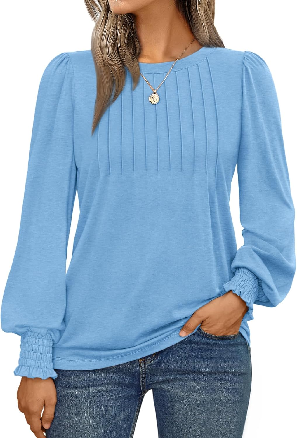 AUTOMET Long Sleeve Shirts Womens Pleated Business Casual Blouses with Smocked Cuffs