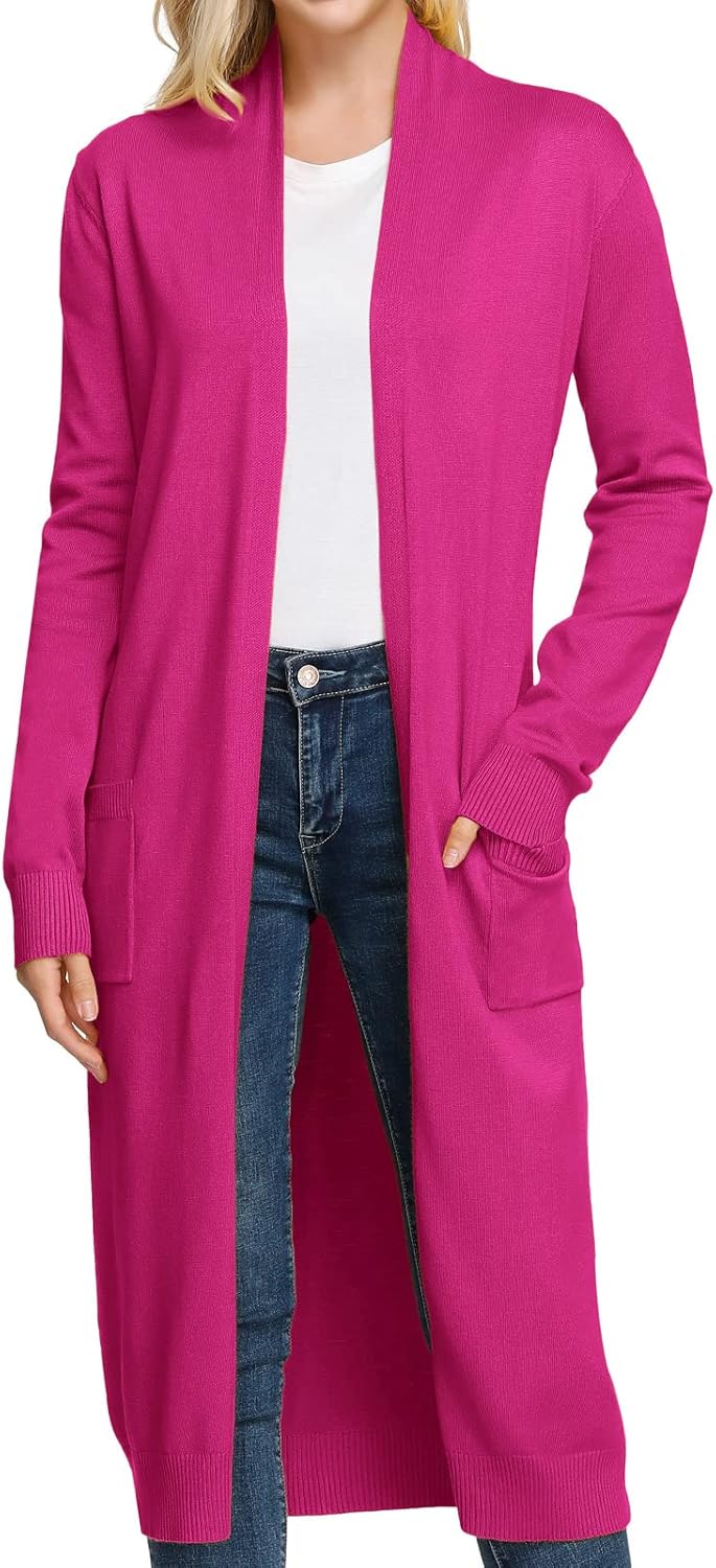 GRACE KARIN Essential Solid Open Front Maxi Long Knitted Cardigan Sweater for Women
