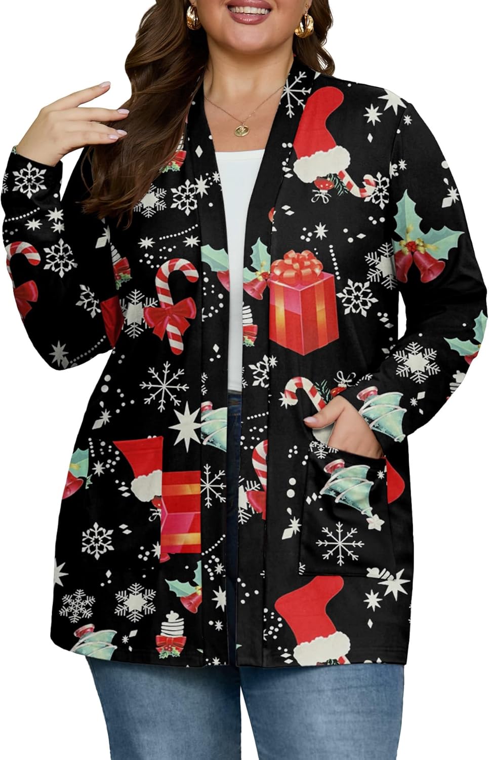 OLRIK Plus Size Cardigan for Women 2025 with Pockets Long Sleeve Casual Lightweight Jacket Open Front Cover Ups