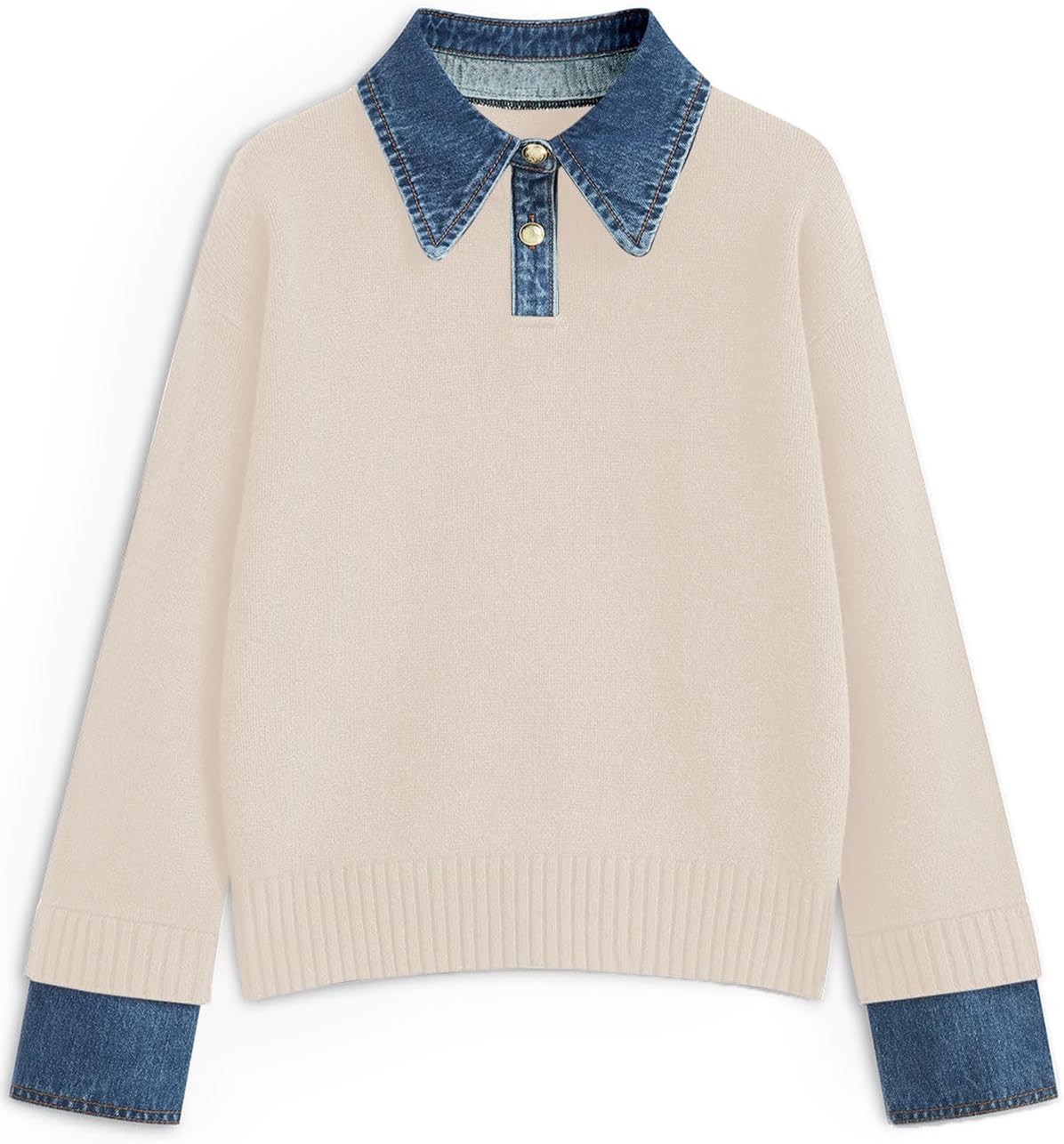 Womens Oversized Sweater Cozy Chunky Long Sleeve Mock Turtleneck V Neck Button Down Denim Polo Pullover Tunic Sweaters