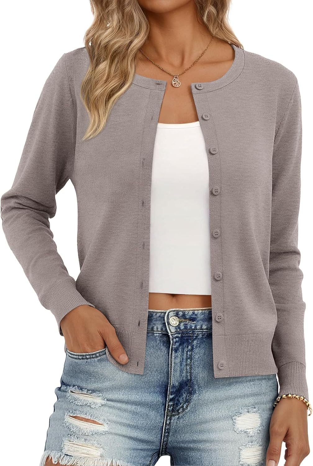 Trendy Queen Womens Cardigan Sweaters Lightweight Crew Neck Outfits Fall Fashion 2025 Clothing