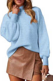 WEACZZY Women's 2025 Fall Fashion Casual Sweaters Mock Neck Long Lantern Sleeve Lightweight Knit Pullover Sweater Tops