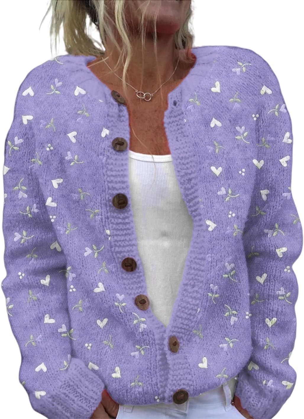 Women's Funny Fall Winter Animal Floral Christmas Tree Long Sleeve Button Knit Cardigan Sweater