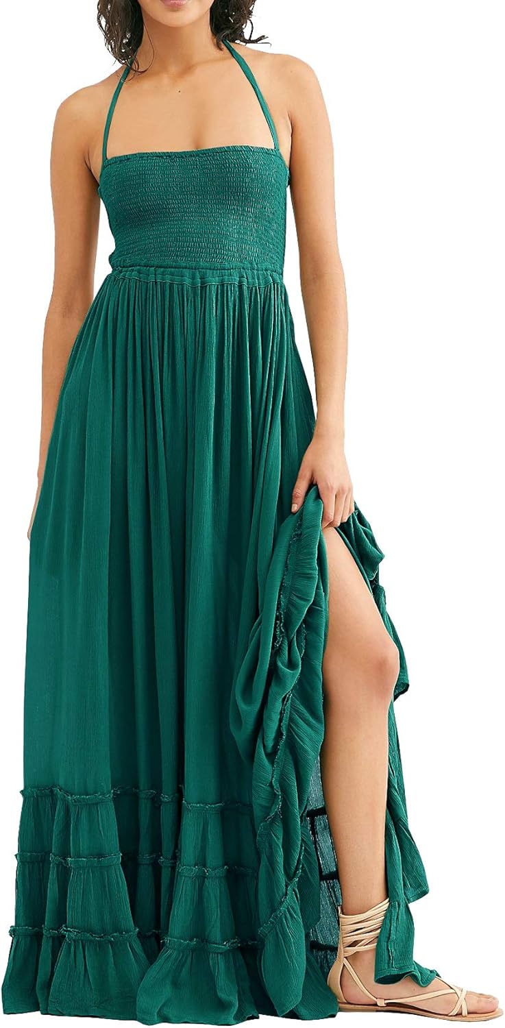 R.Vivimos Womens Summer Boho Sexy Backless Long Dresses