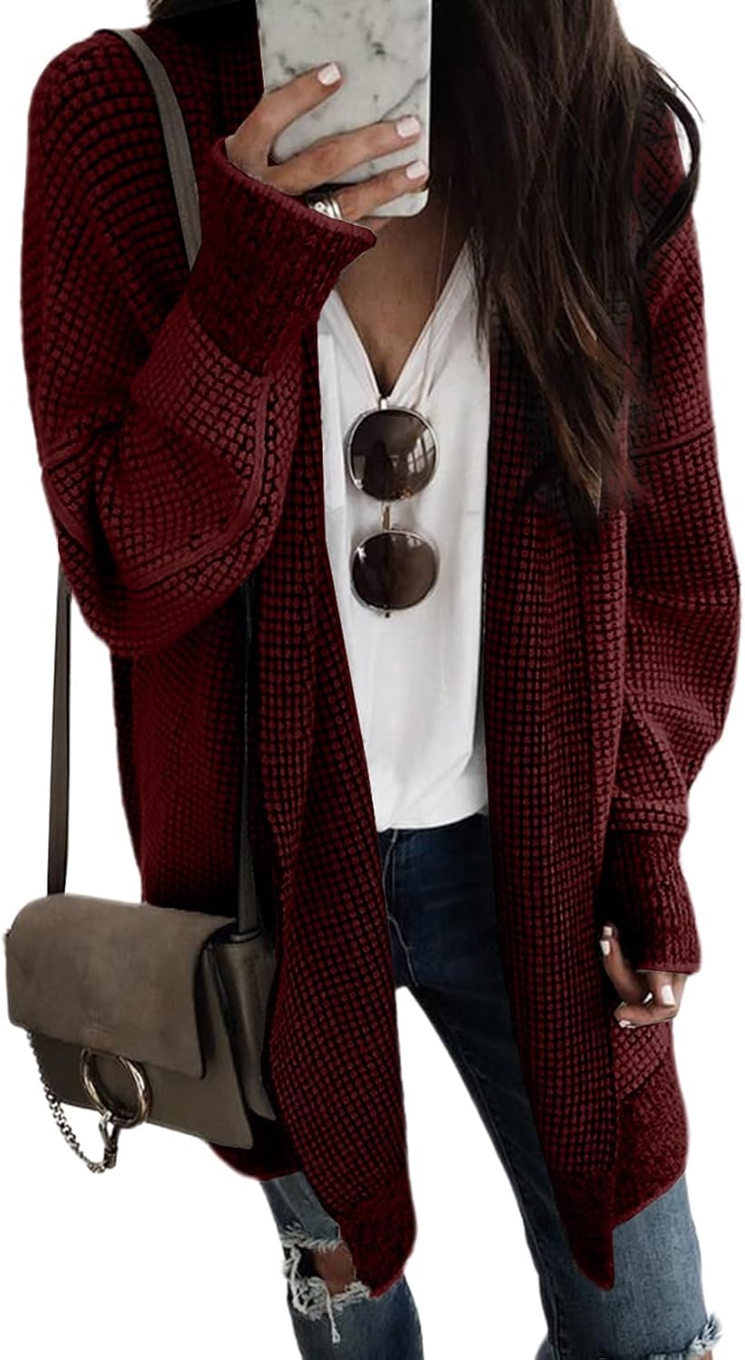 Sidefeel Womens 2025 Fall Outfits Long Sleeve Open Front Cardigan Sweaters Oversized Checkered Chunky Knit Sweaters Coat