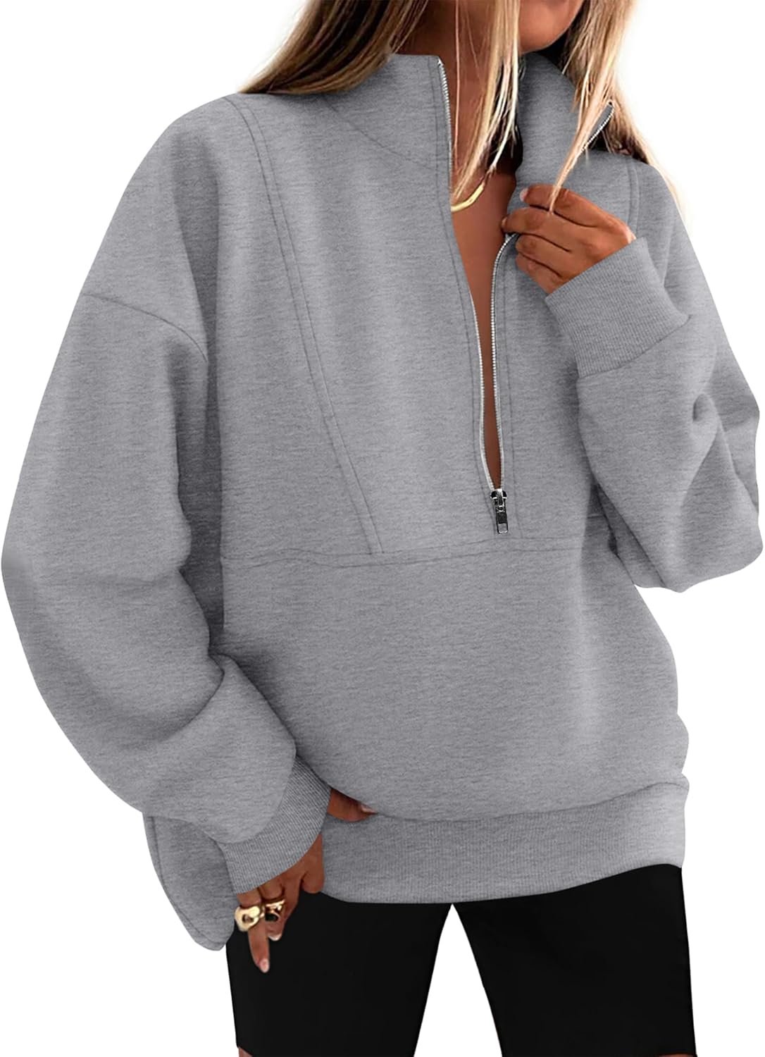 KIRUNDO Sweatshirt for Women 2025 Fall Half Zip Pullover Oversized Fleece Mock Neck Hoodies Fashion Outfits Winter Clothing