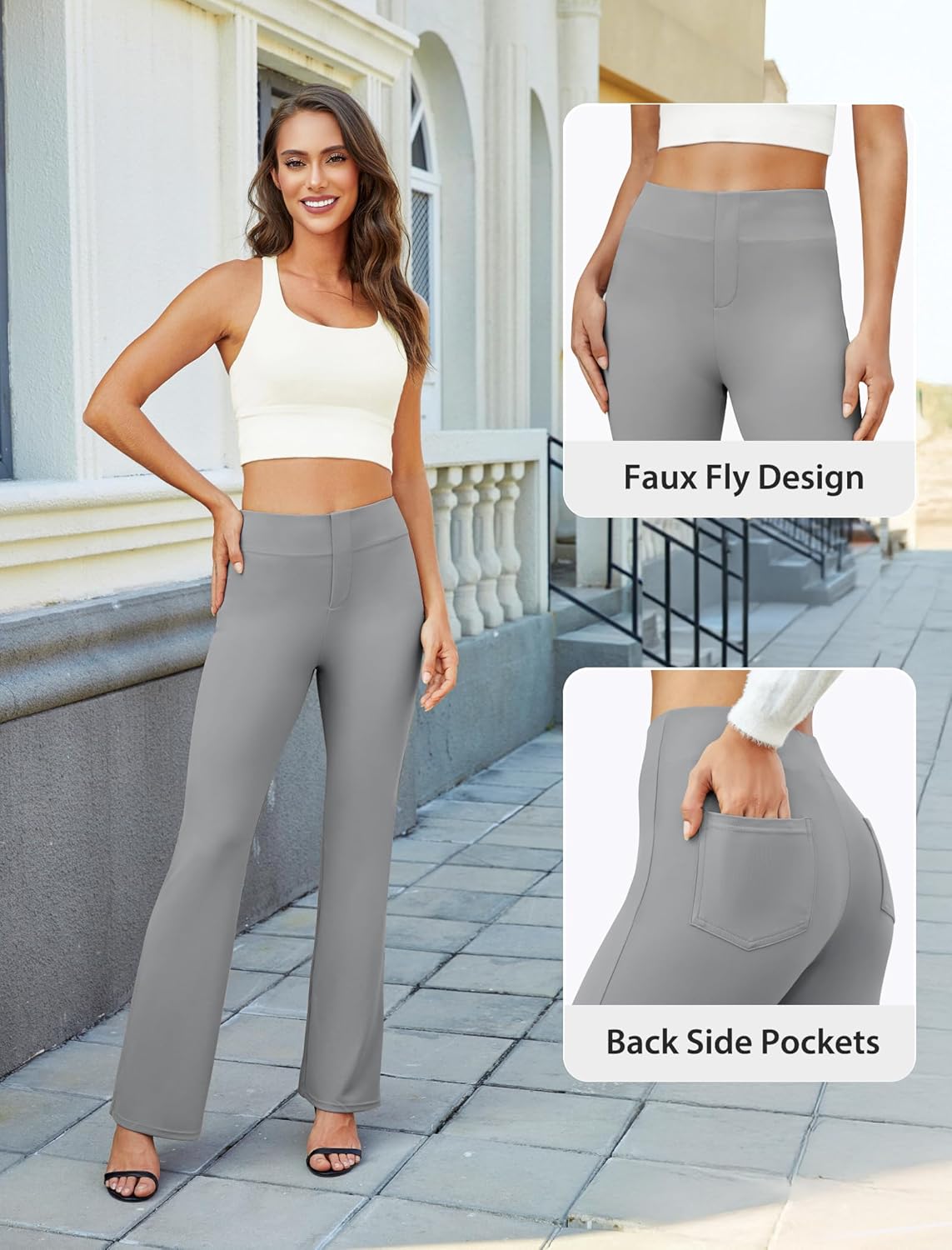 Womens Bootcut Dress Pants Business Casual Work Pants with Pockets High Waist Stretchy Trousers Pull On Office Slacks