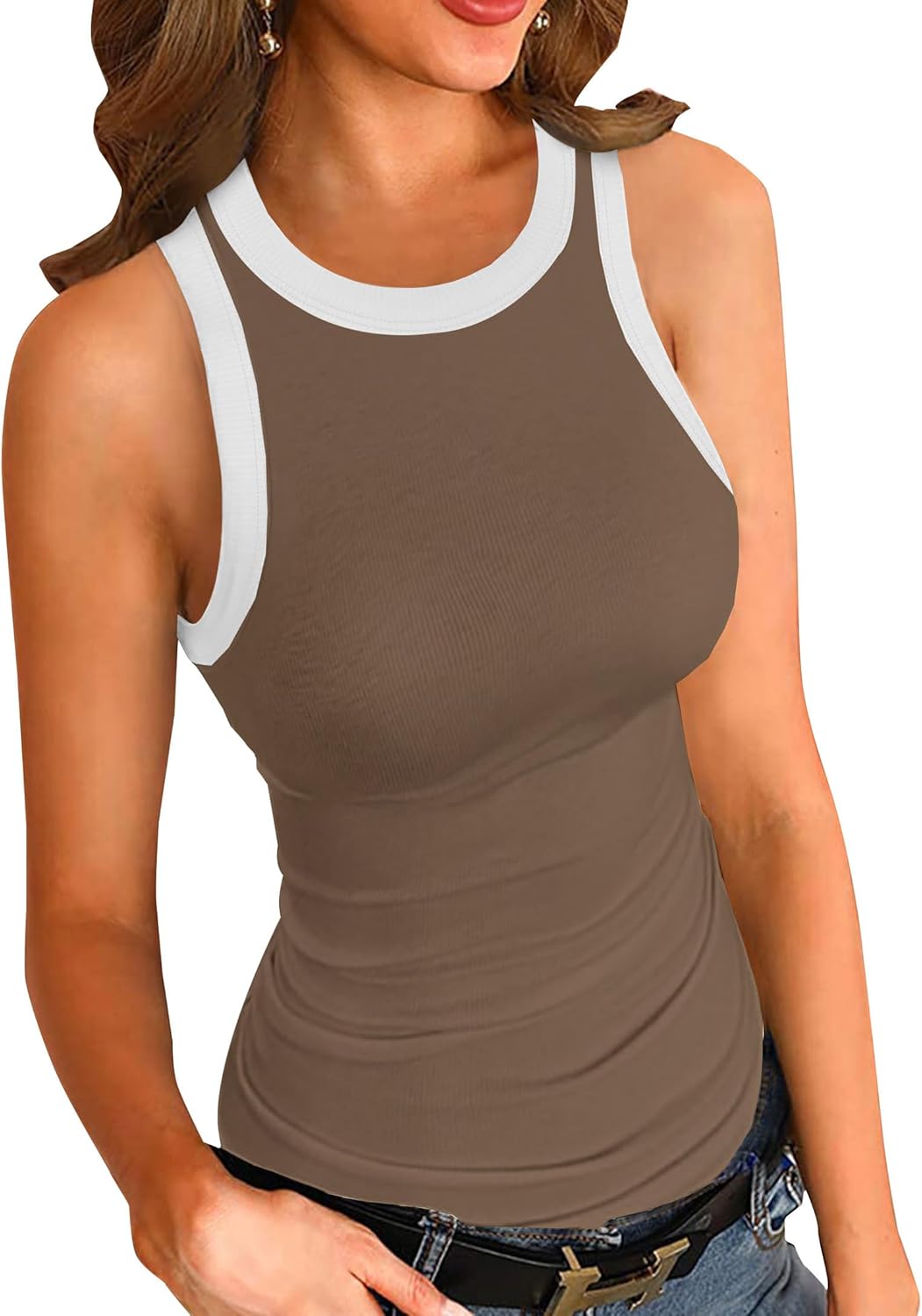 LOLONG Womens Tank Tops Summer Sleeveless Racerback Casual Basic Ribbed Knit Shirts