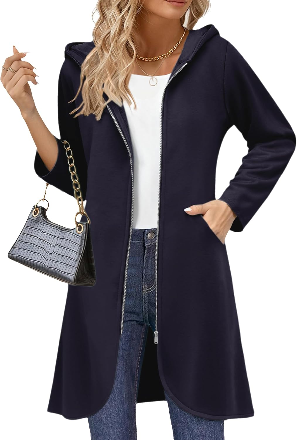 Zeagoo Women's Fall Jacket 2025 Zip Up Hoodies Long Sleeve Long Tunic Sweatshirts Oversized Fleece Casual Coat with Pocket