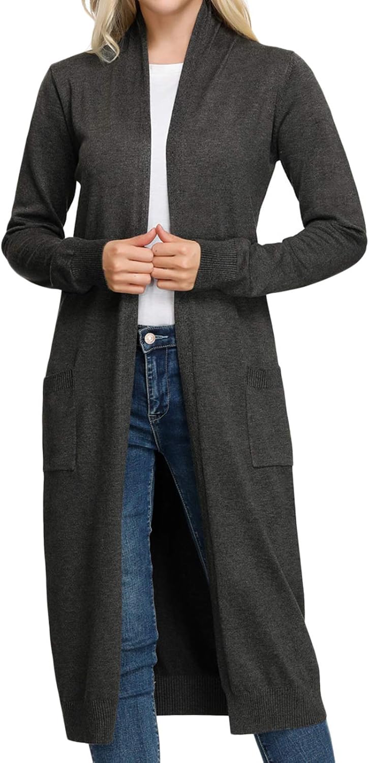 GRACE KARIN Essential Solid Open Front Maxi Long Knitted Cardigan Sweater for Women