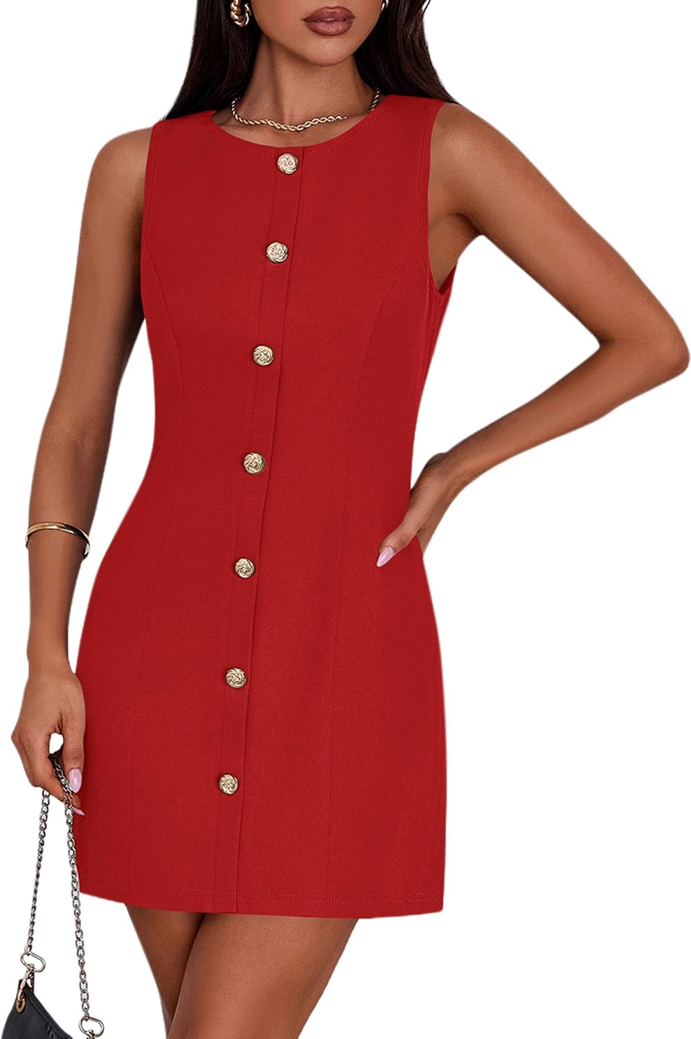 PRETTYGARDEN Work Dresses for Women 2025 Summer Business Formal Short Dress Sleeveless Button Down Elegant Office Outfits