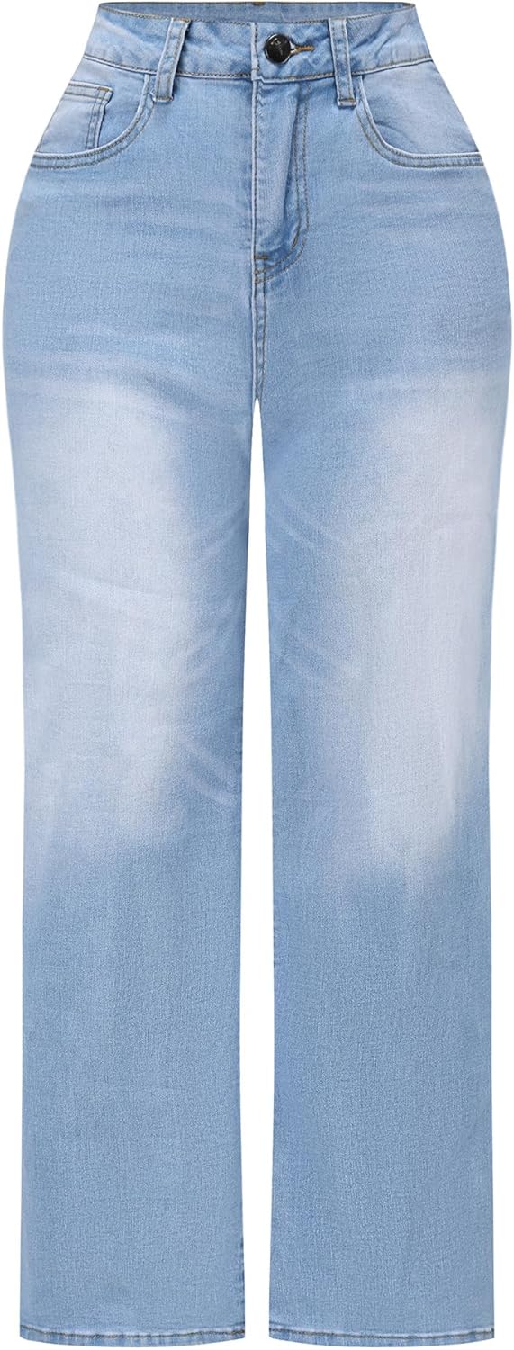 THUNDER STAR Womens High Waisted Wide Leg Jeans Stretchy Distressed Denim Pants