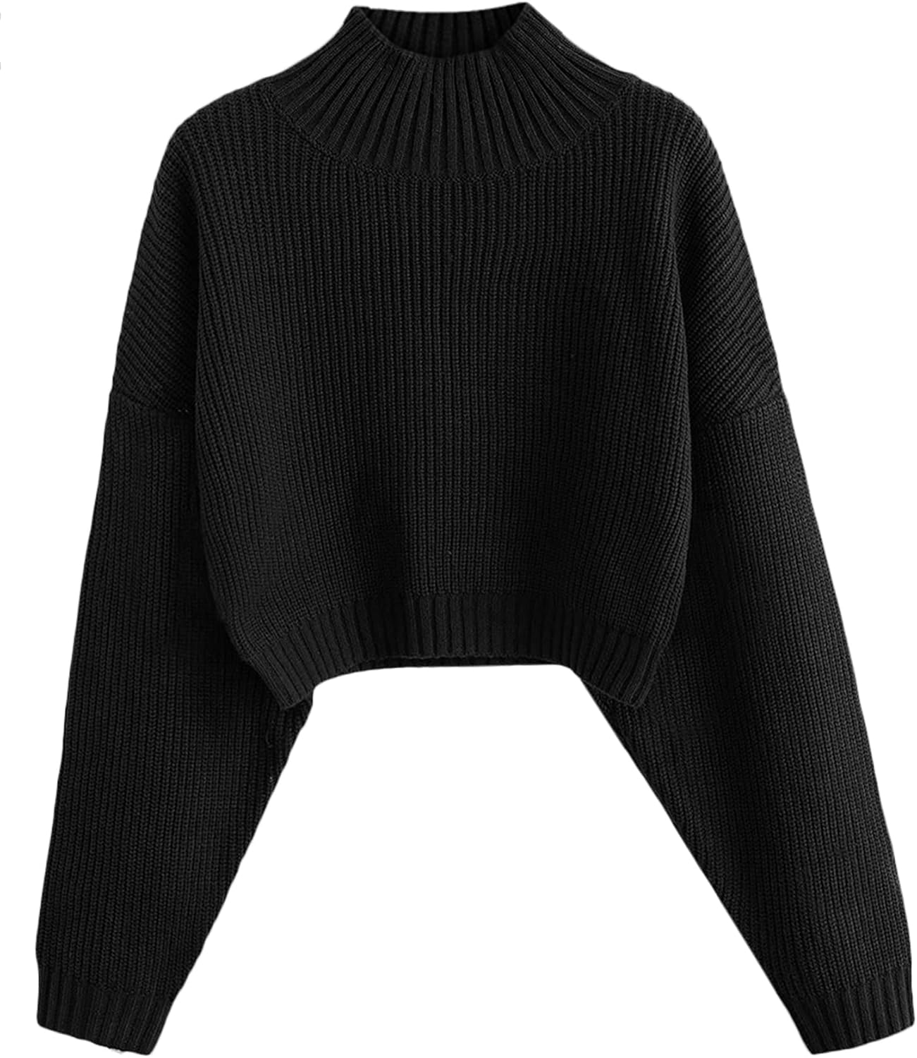ZAFUL Women's Cropped Turtleneck Sweater Lantern Sleeve Ribbed Knit Pullover Sweater Jumper