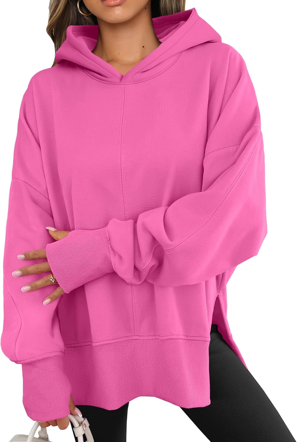 ANRABESS Womens Oversized Hoodies Long Sleeve Fleece Side Slit Hooded Sweatshirts Pullover 2025 Fall Outfits Y2K Clothes