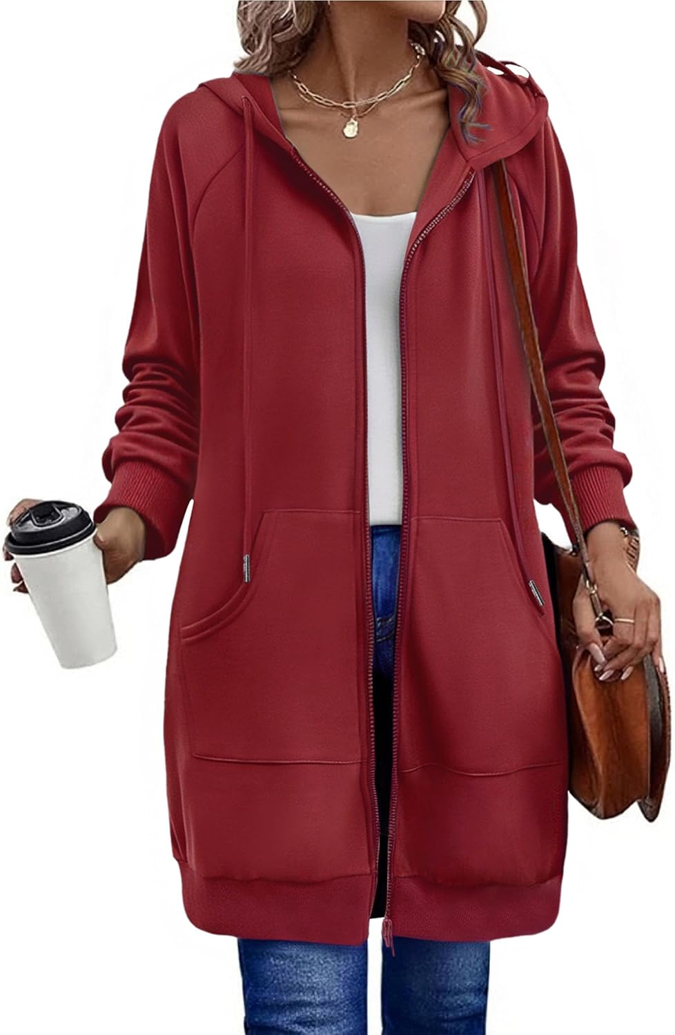 Zeagoo Women's Zip Up Hoodies Long Tunic Sweatshirts Long Sleeve Oversized Fleece Casual 2025 Fall Jacket Coat with Pocket