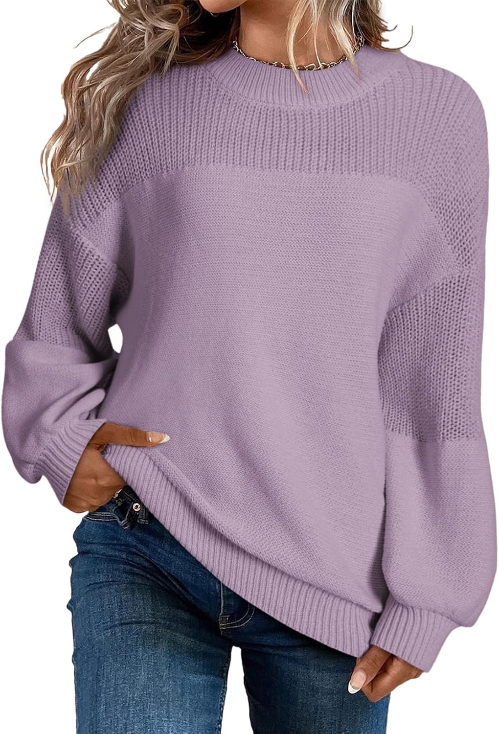 Dokotoo Women's Casual Long Sleeve Sweaters Loose Crewneck Knit Solid Pullover Sweater Jumper Tops
