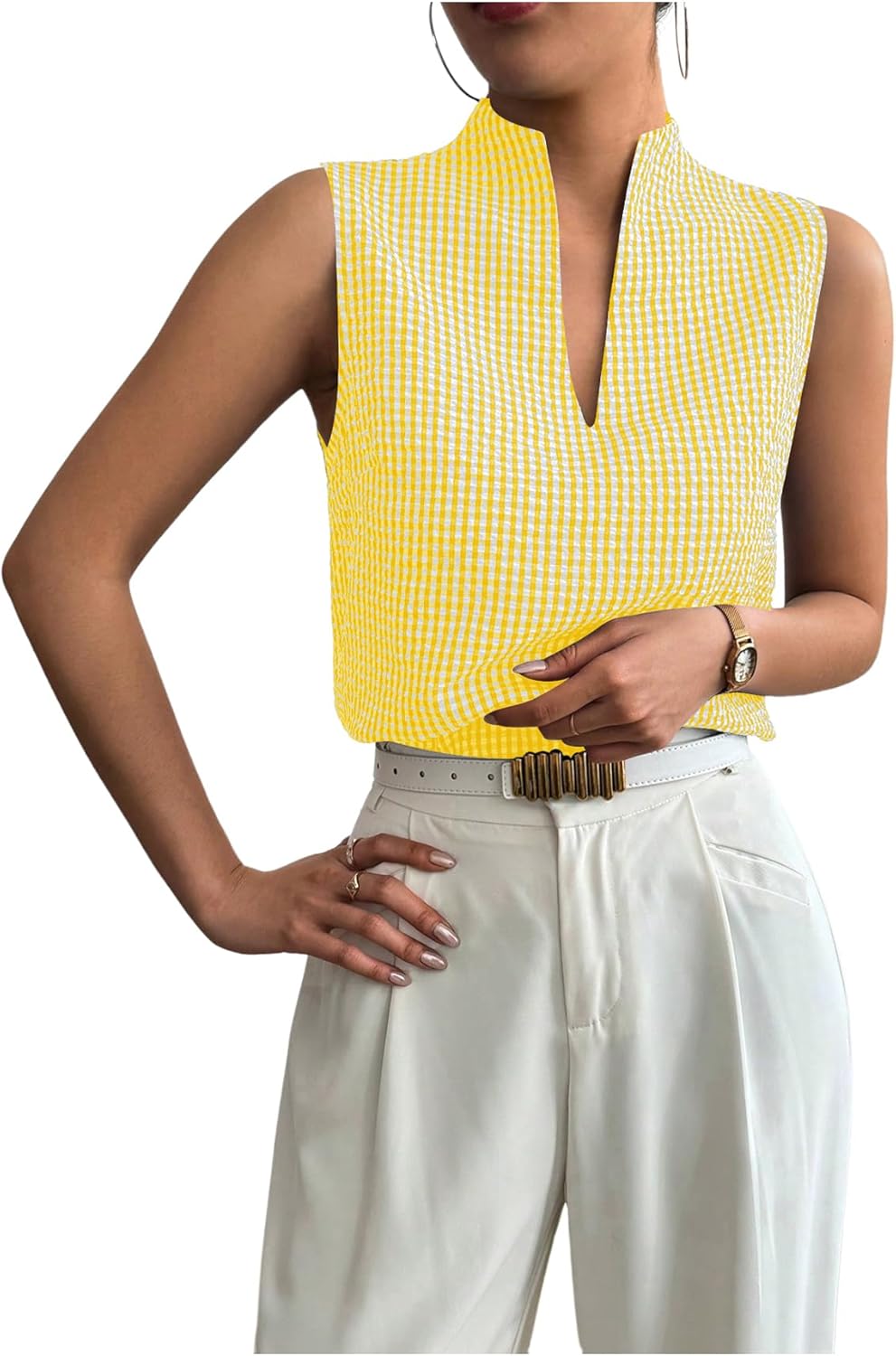 SOLY HUX Women's Work Outfits V Neck Sleeveless Blouses Summer Casual Tank Tops Business Office Dressy Striped Shirts