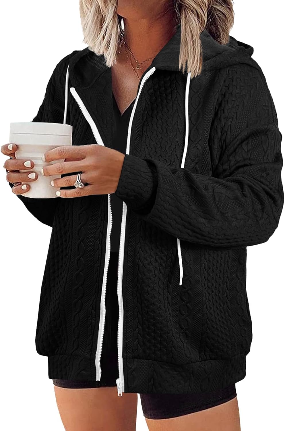 Eytino Womens Plus Size Hoodies Sweatshirt Long Sleeve Zip Up Drawstring Jacket Coat Outwear with Pocket(1X-5X)