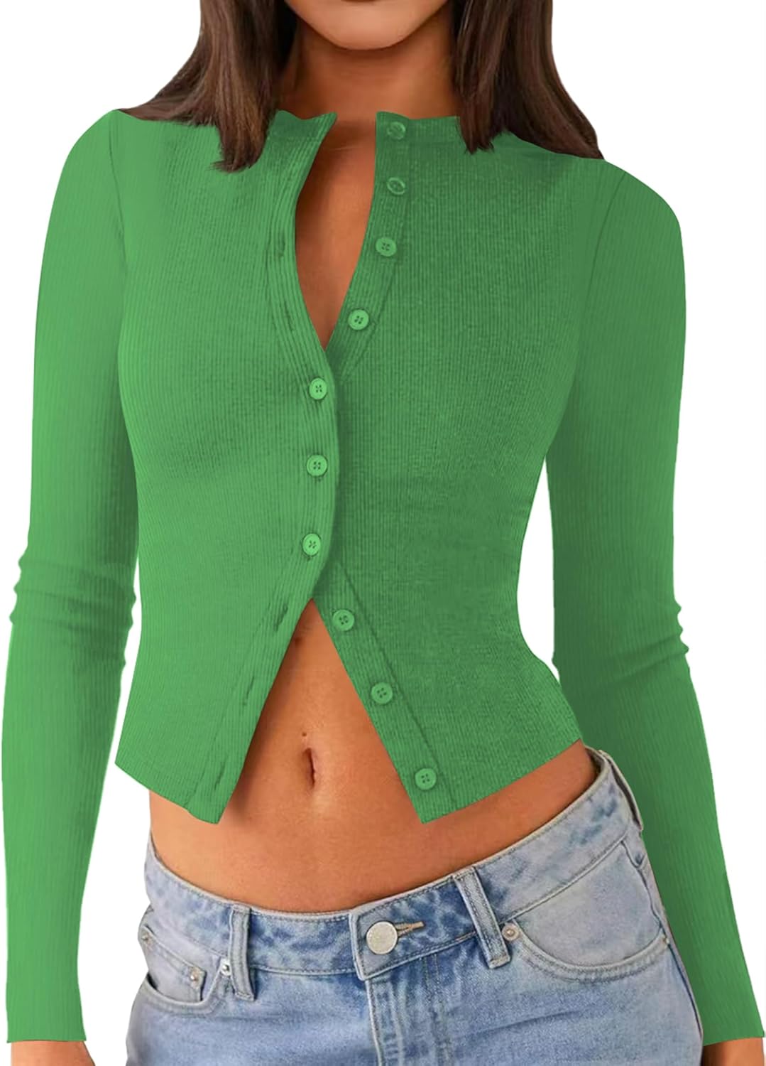 Womens Long Sleeve Tops Fall Lightweight Cardigan Cropped Going Out Shirts Ribbed Button Down Cute Trendy 2025