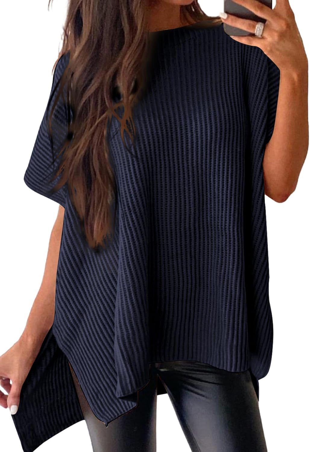 SHEWIN Womens Tops Crewneck Short Sleeve Sweater Causal Tunic Tops Lightweight Summer Sweaters for Women