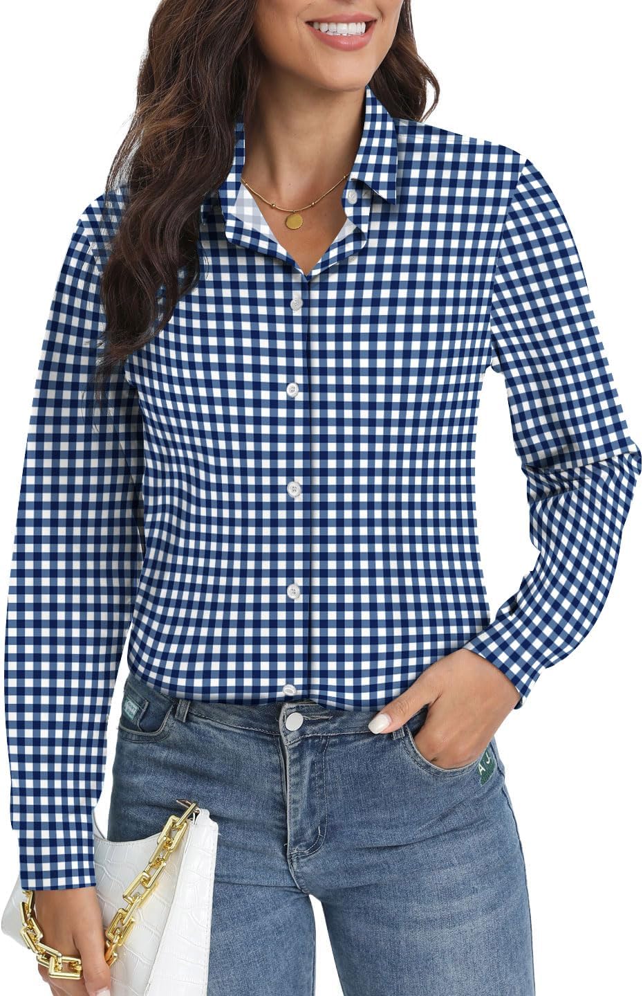 COUXILY Soft Wrinkle-Free Button Down Stretch Shirts for Women, Breathable Moisture-Wicking Casual Work Dress Tops