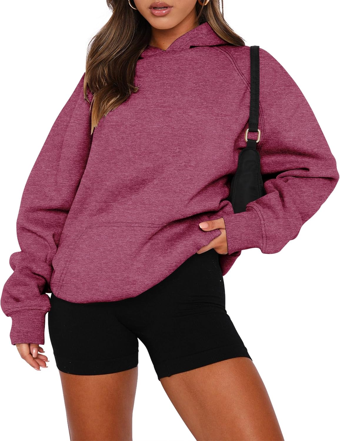 onlypuff Women Pullover Sweatshirt Long Sleeve Hoodies Kangaroo Pocket Fleece Basic Sweater