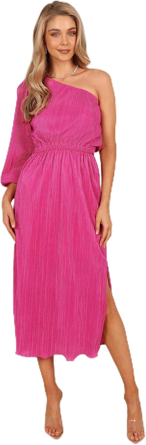 Petal & Pup Womens Pontee One Shoulder Pleated Midi Dress