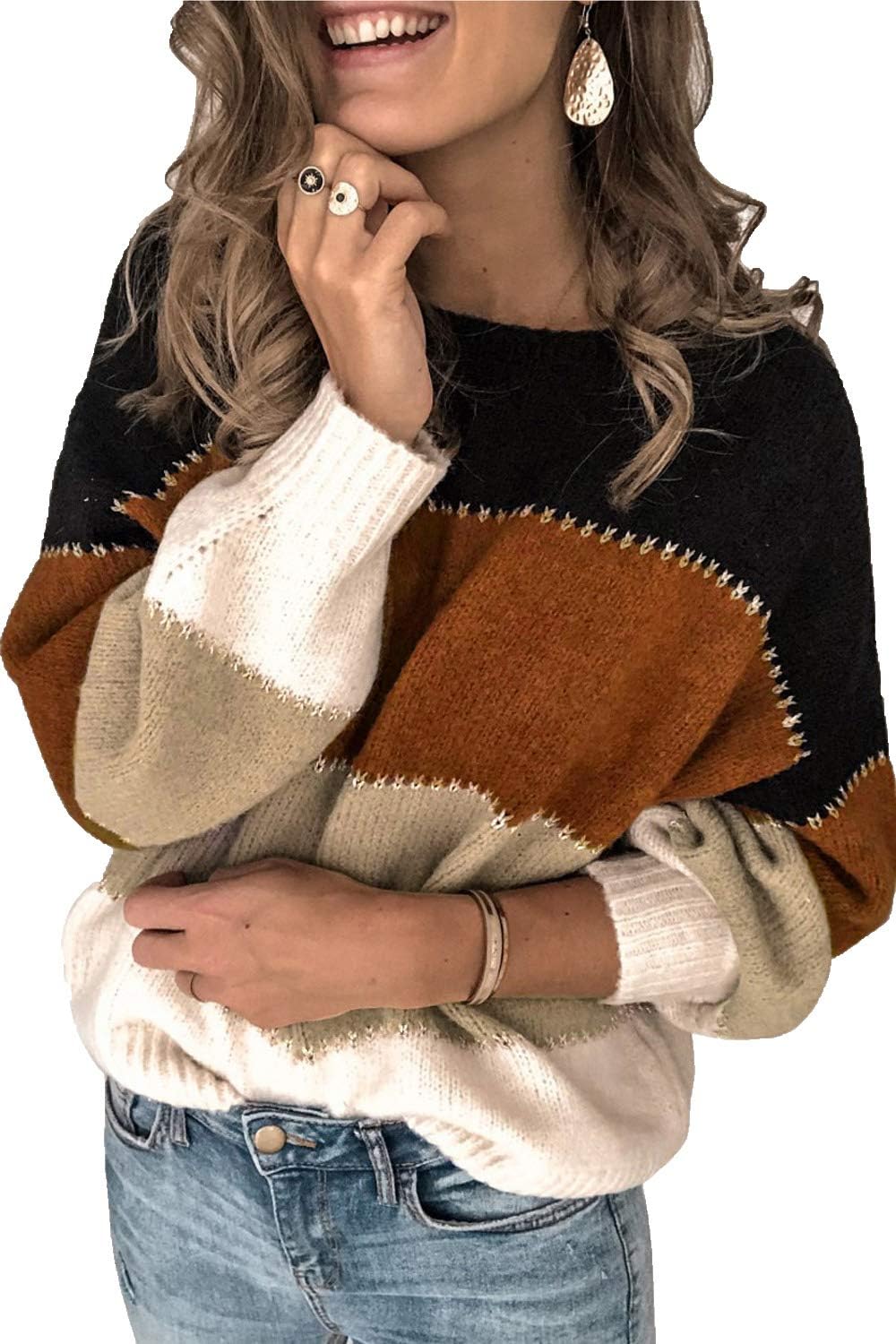 ANCAPELION Women’s Casual Sweater Pullover Winter Basic Sweatshirt Long Sleeve Cozy Knitted Jumper Tops Loose Fit