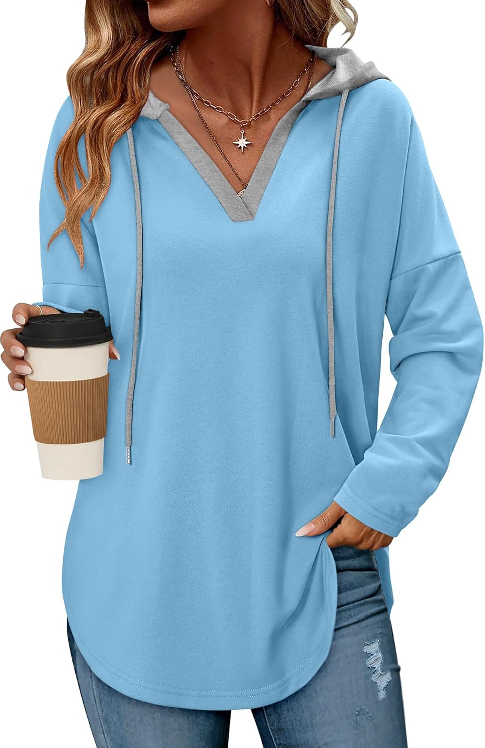 Angerella Womens Fashion Hoodies Pullover Oversized Sweatshirt Long SLeeve Drawstring Hooded Fall Shirts Loose Fit