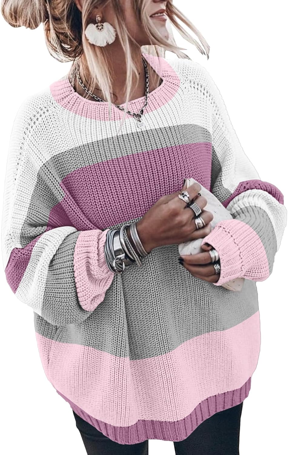 Womens Oversized Sweaters Loose Solid Casual Long Sleeve Mock Neck Knitted Jumper Tops