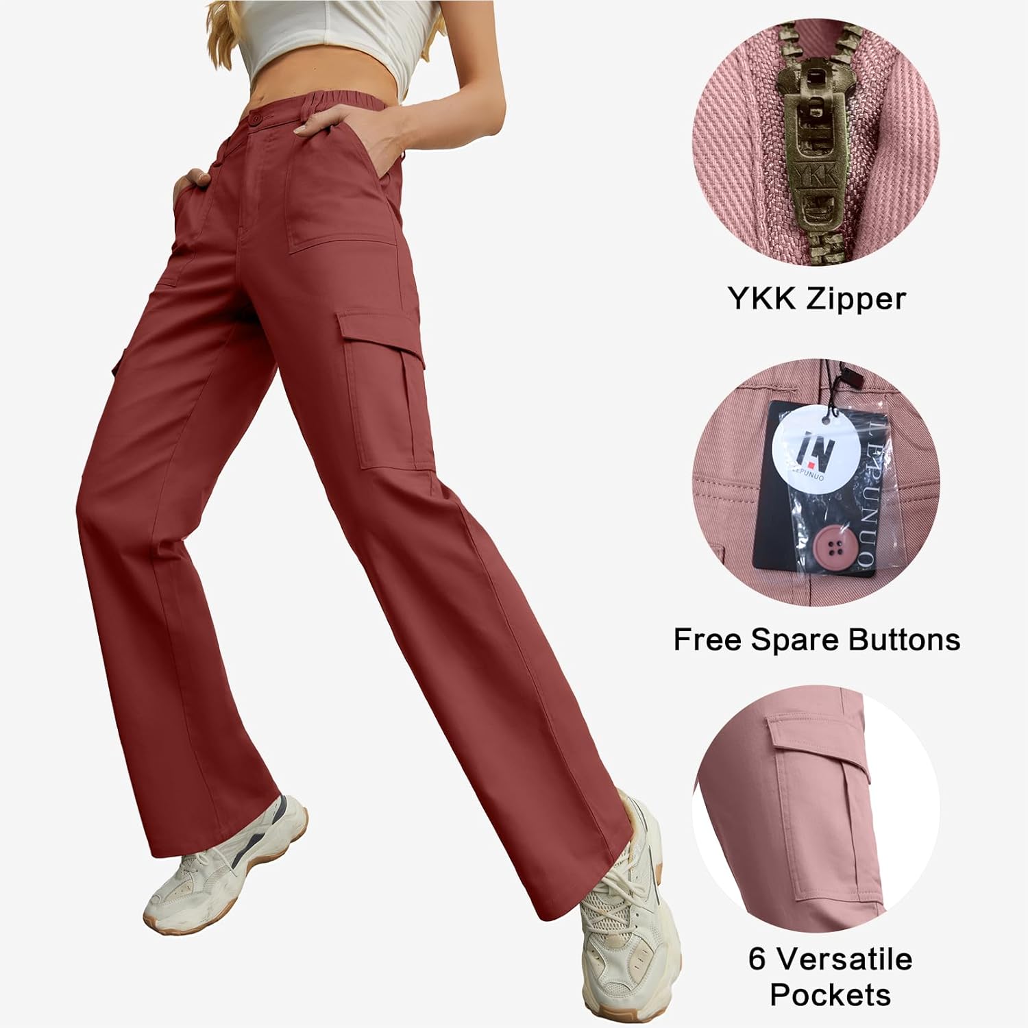 Lepunuo Cargo Pants for Women High Waisted Casual Pants Baggy Stretchy Wide Leg Y2K Streetwear with 6 Pockets