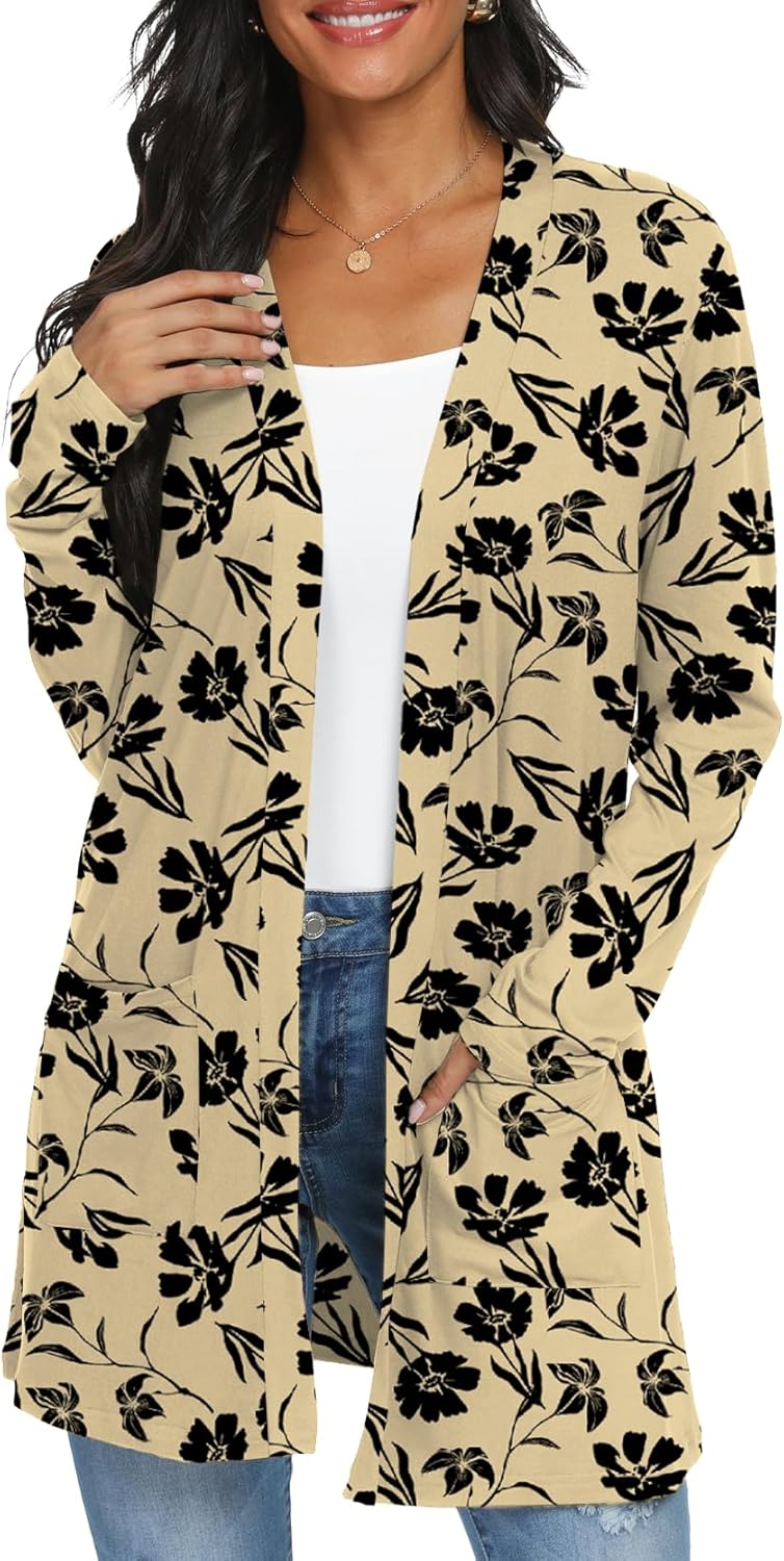 Womens Casual Lightweight with Pocketes Long Sleeve Open Front Cardigan