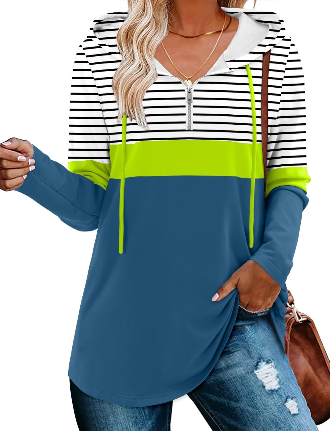 BETTE BOUTIK Womens Quarter Zip Tunic Hoodies Pullover Long Hooded Sweatshirts S-3XL