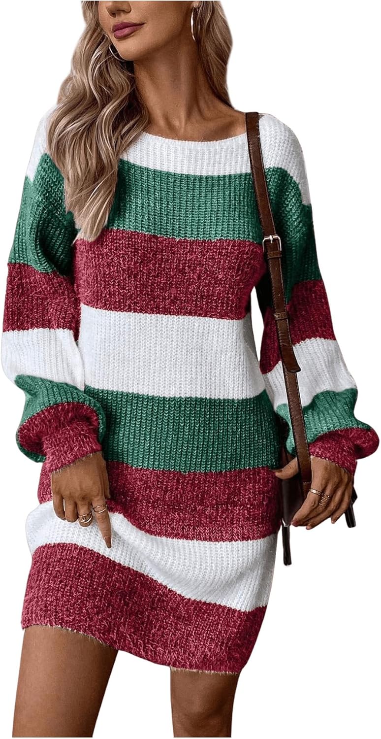 SOLY HUX Sweater Dresses for Women 2025 Long Sleeve Striped Knit Dress Fall Winter Dresses for Women Trendy