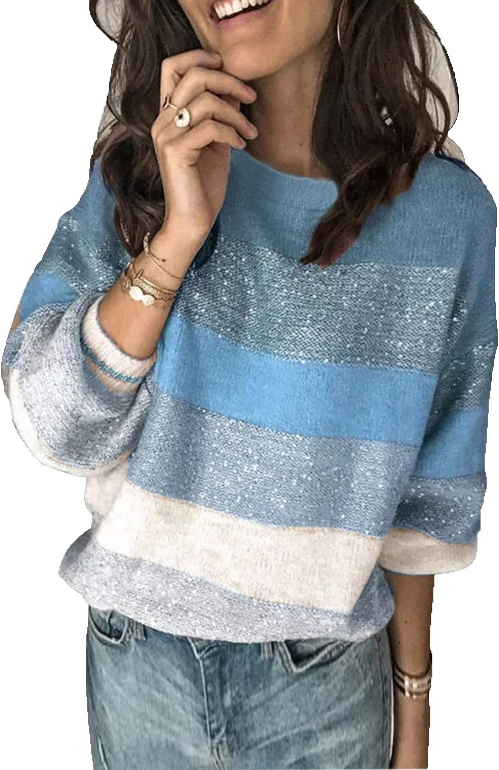 ANCAPELION Women’s Casual Sweater Pullover Winter Basic Sweatshirt Long Sleeve Cozy Knitted Jumper Tops Loose Fit