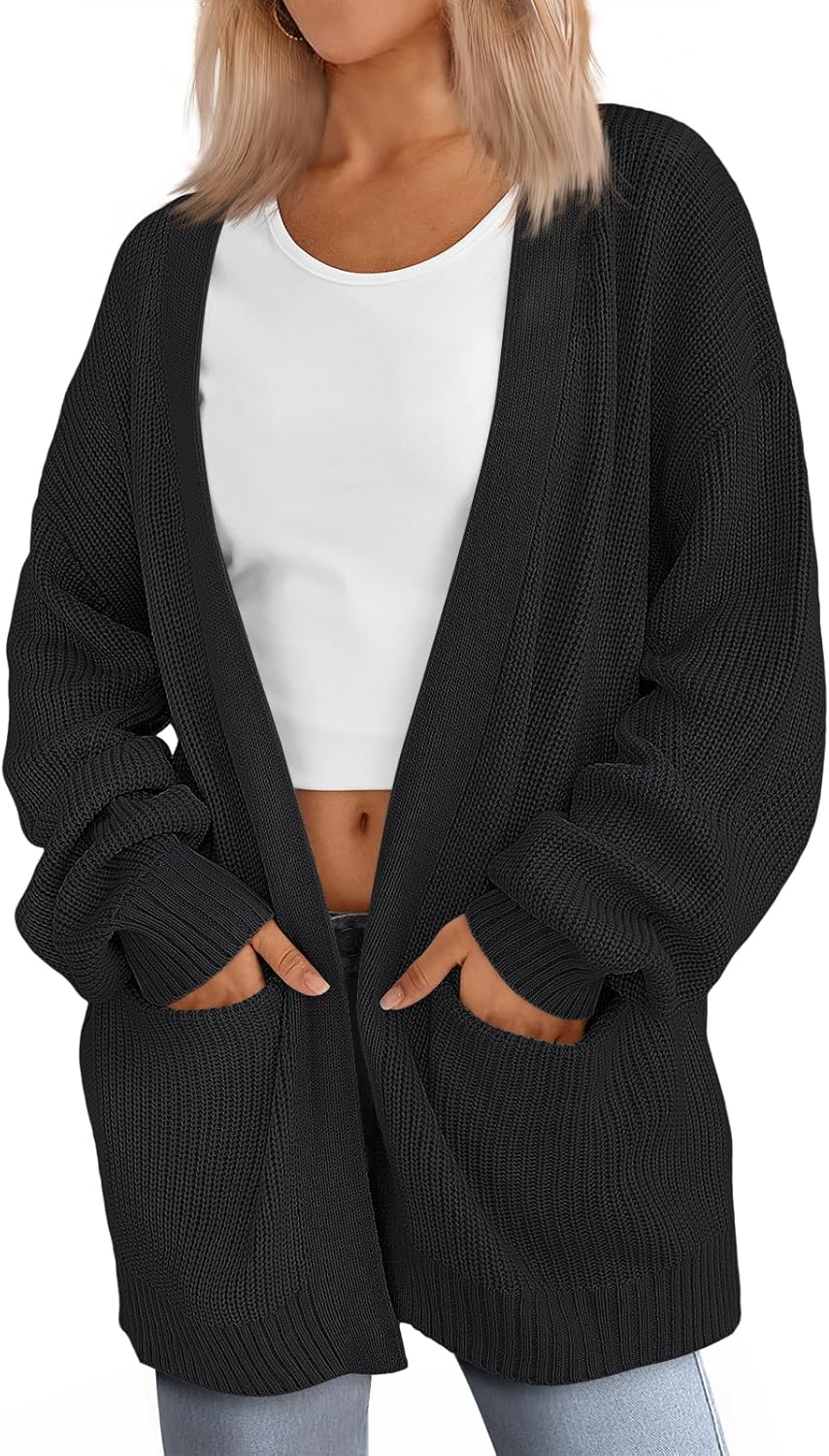LILLUSORY Womens Oversized Cardigans Soft Knit Cardigan Sweater with Pockets
