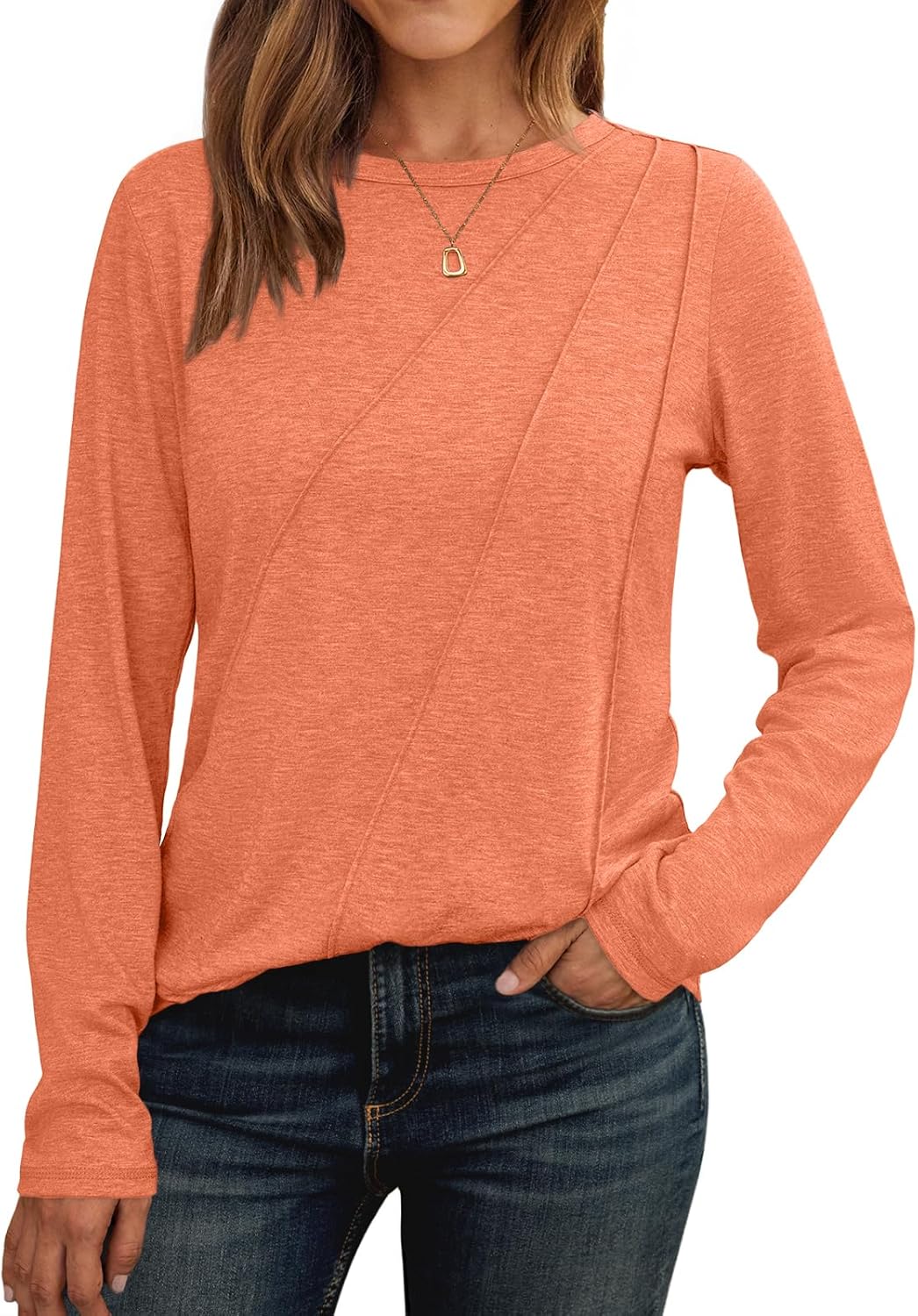 AUTOMET Womens Long Sleeve Shirts Pleated Crew Neck Casual Fall Fashion Tops Loose Fit Lightweight Girls Outfits Clothes