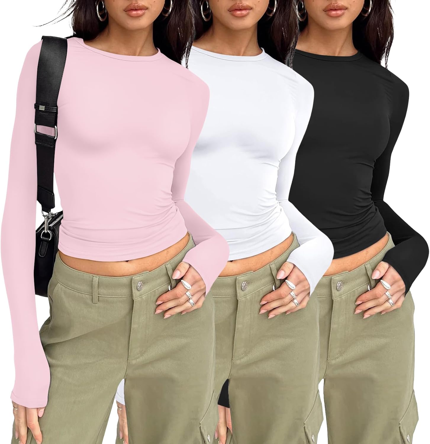 AUTOMET 3 Pack Womens Long Sleeve T Shirts Fall Fashion Basic Going Out Crop Tops Slim Fitted Winter Clothes 2025