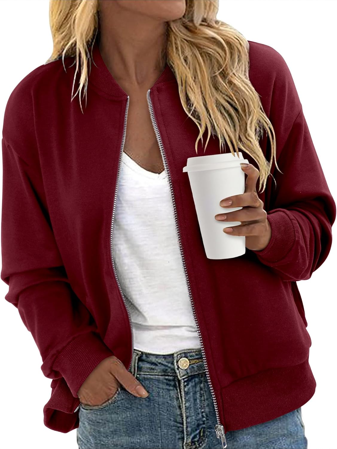 CRAZY GRID Women's Zip Up Jacket Casual Long Sleeve Sweatshirts Fall Coat Outerwear Windbreaker with Pockets S-XXL