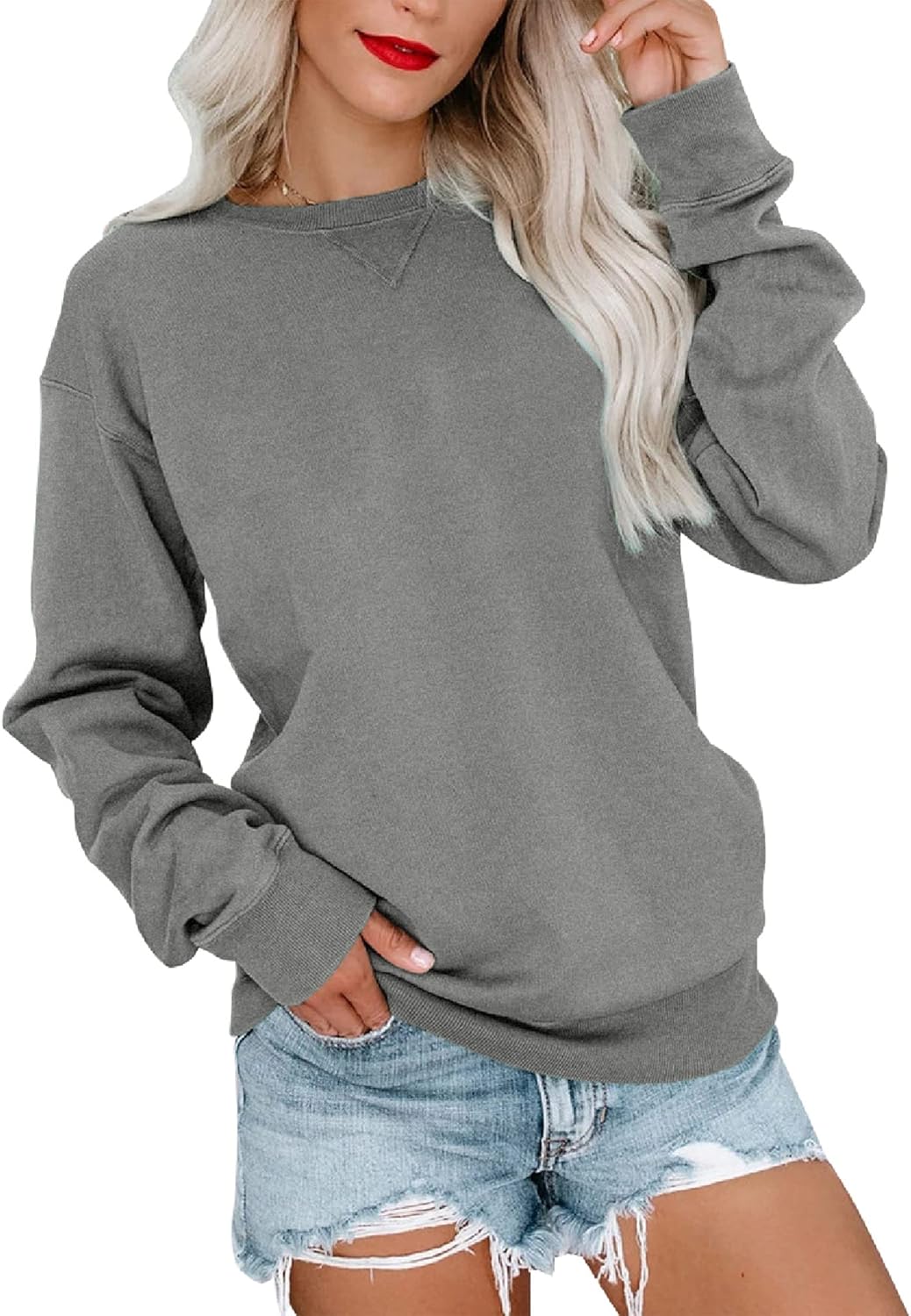Bingerlily Womens Casual Long Sleeve Sweatshirt Crew Neck Cute Pullover Relaxed Fit Tops