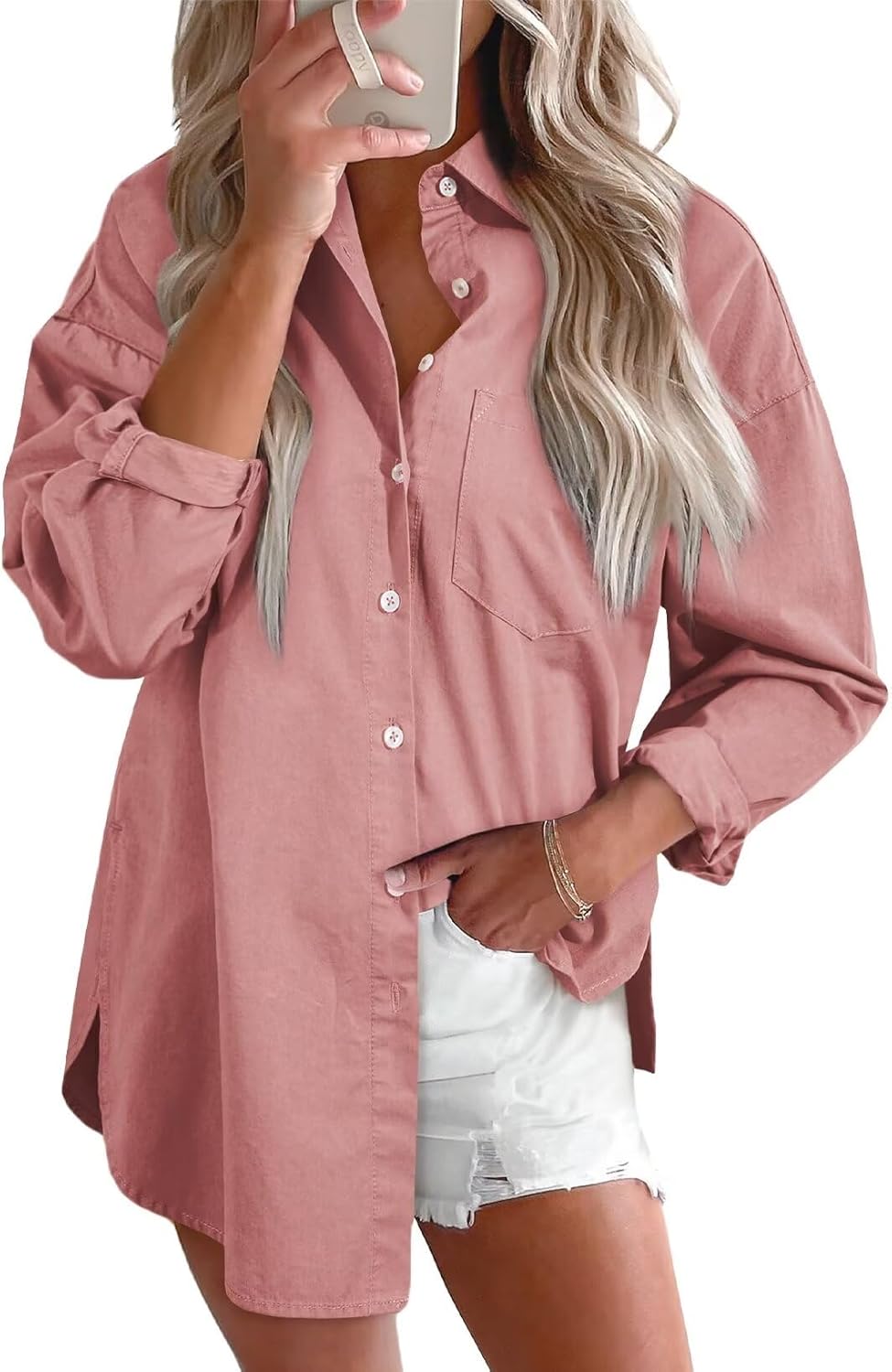 Astylish Women Denim Shirts Button Down Blouse V Neck Casual Tops