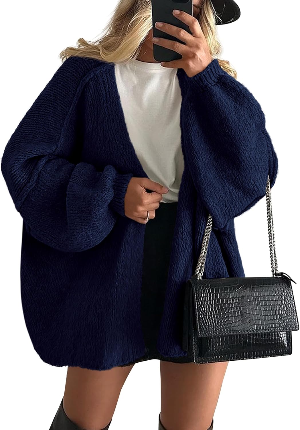 PRETTYGARDEN Womens Oversized Cardigan Sweaters 2025 Fall Long Lantern Sleeve Knit Open Front Lightweight Sweater