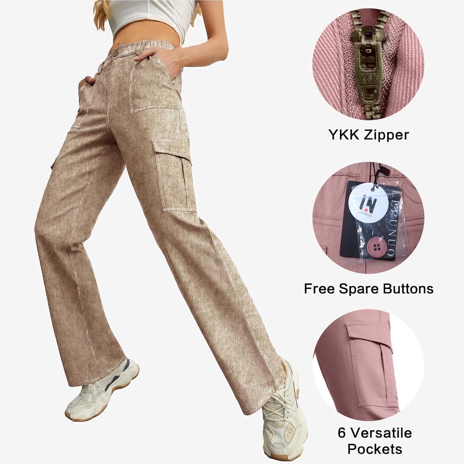 Lepunuo Cargo Pants for Women High Waisted Casual Pants Baggy Stretchy Wide Leg Y2K Streetwear with 6 Pockets
