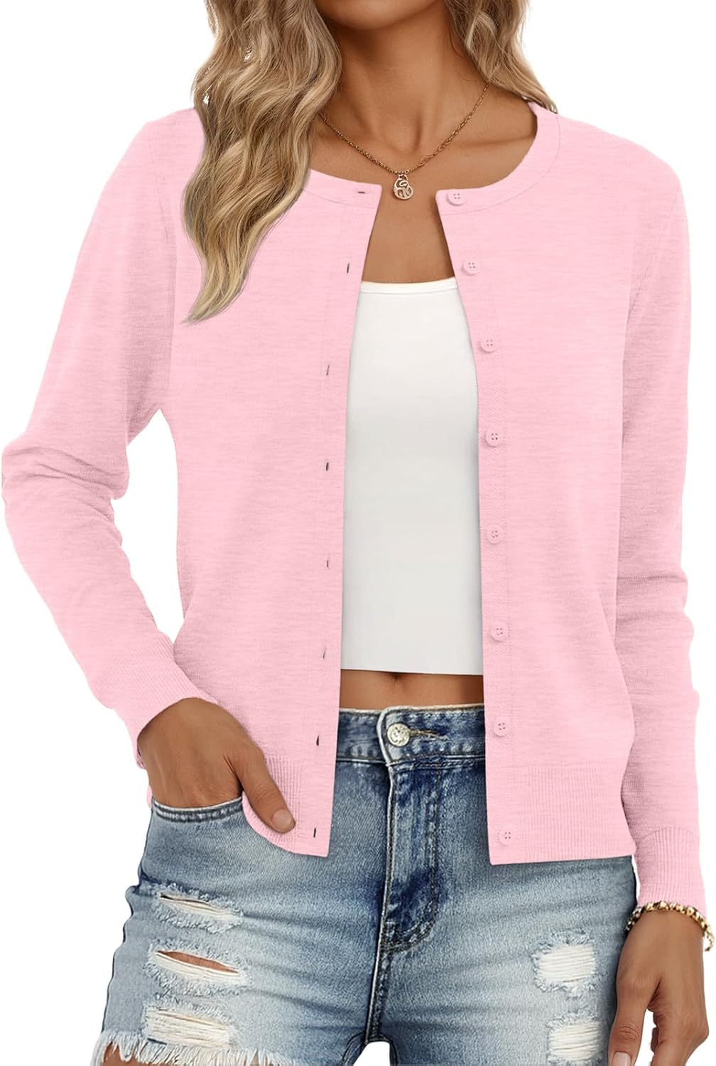 Trendy Queen Womens Cardigan Sweaters Lightweight Crew Neck Outfits Fall Fashion 2025 Clothing